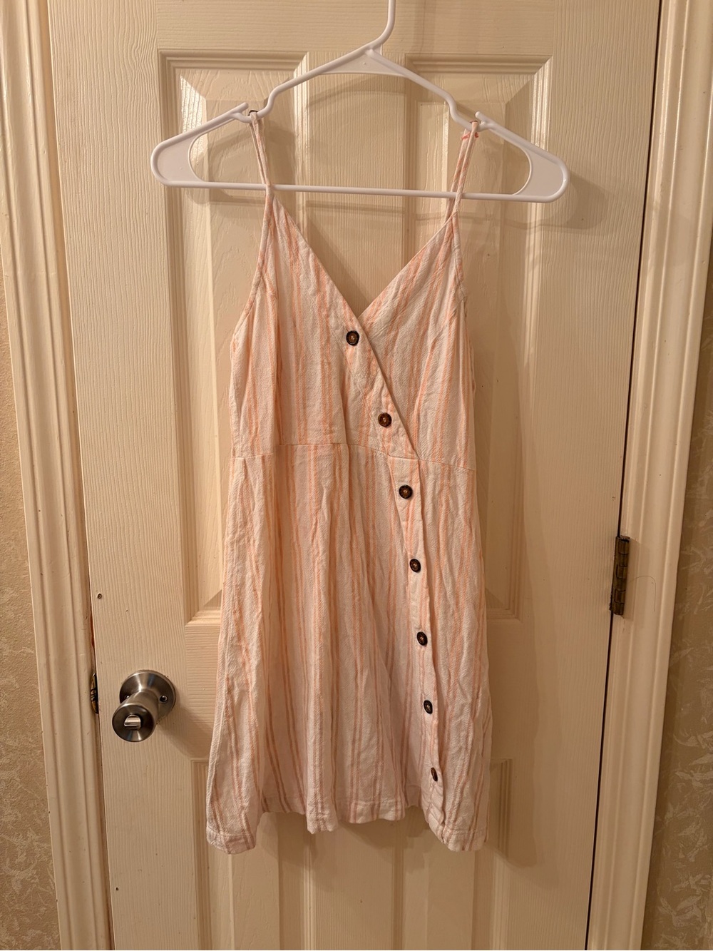 Women's Striped Button-Front Spaghetti Strap Dress - Cream/Yellow